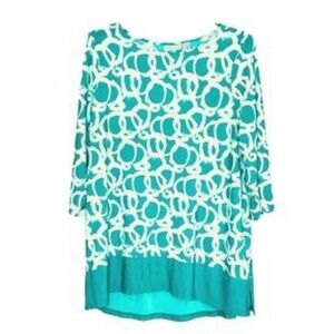 Susan Graver Turquoise & White 3/4 Sleeve Tunic - Size Small NWOT